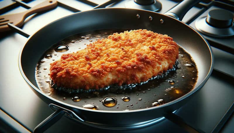 Венский шницель из курицы на сковороде с хрустящей панировкой и кунжутом