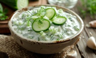 Сметанный соус с огурцом и чесноком