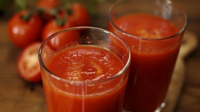 Густой красный томатный соус с кусочками овощей в сотейнике