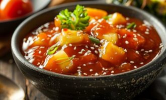 Кисло-сладкмй соус с ананасами