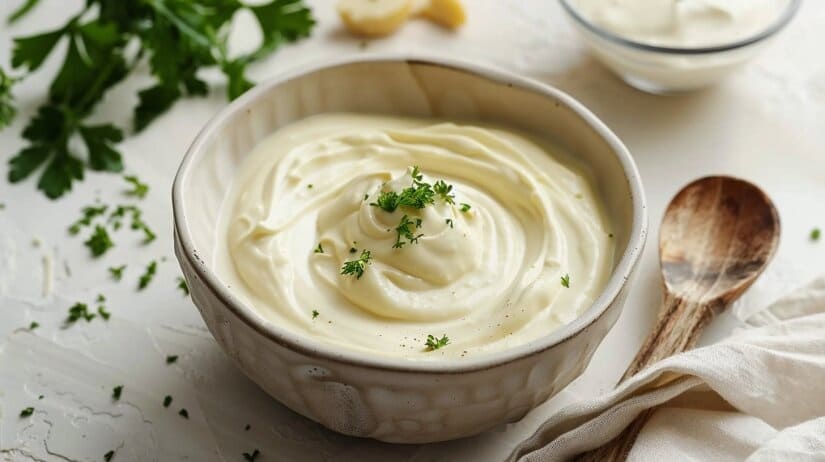 Сливочный соус для роллов в соуснике с кунжутом и ломтиком лайма