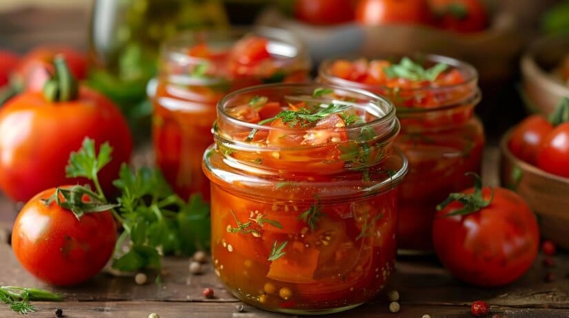 Соус из маринованных помидор в керамической миске