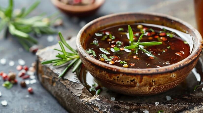 Классический винегрет Классический соус с уксусом (винегрет) в стеклянной банке с зеленью